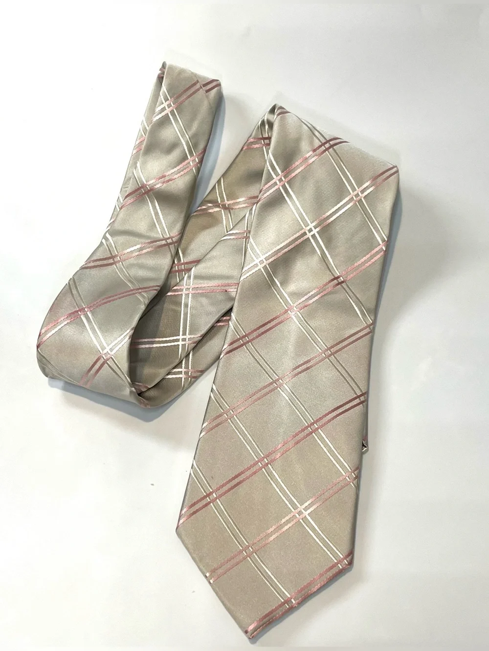Donald J. Trump Tie Mens One Size Beige Silver Pink 100% Silk Classic Necktie